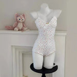 Summer Onesies Women Underwear Sexy Floral Print Bodysuit Lace Trim Sleeveless Slim Fit Jumpsuit Romper Nightwear Lingerie