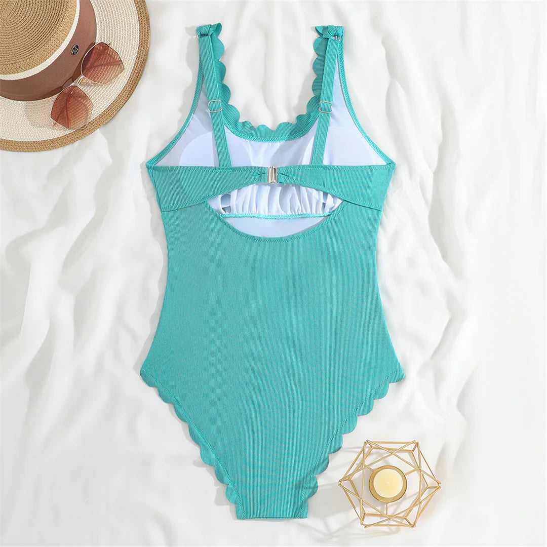 S - XXL 11 Colors Ribbed Frilled Women Swimwear One Piece Swimsuit Female Backless High Leg Cut Bather Bathing Suit Swim K7097