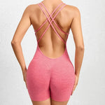 Seamless Yoga Jumpsuits Sports Fitness Pleated Peach Hip-lifting Beauty Back Dance Jumpsuit Workout Gym Shorts Set for Women