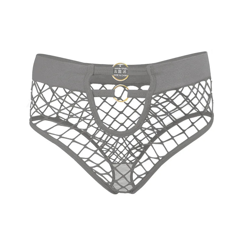 Hollow Mesh Sexy Women's Panties Solid Color Mid High Waist Fishnet Lingerie Ladies Hollow Out Transparent Elasticity Briefs