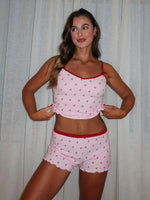 Women’s Kawaii 2 Piece Pajama Set Cherry Print Sleeveless Cami Top and Shorts Soft Sleepwear Loungewear Nightwear Outfit