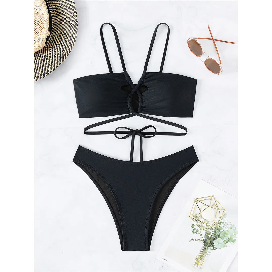 S - XL Cut Out Scrunch Butt Bikini Female Swimsuit Women Swimwear Two-pieces Bikini set Brazilian Bather Bathing Suit Swim K7300