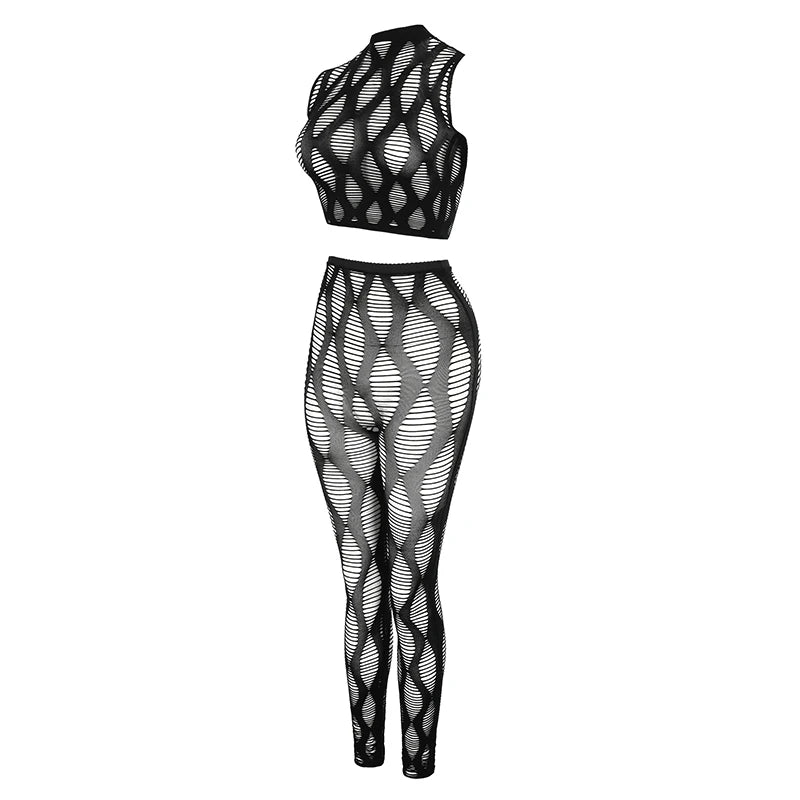1 Set Women Long Sleeve See-Through Fishnet Cover Up Hollow Out Tassel Bodycon Beachwear Dress