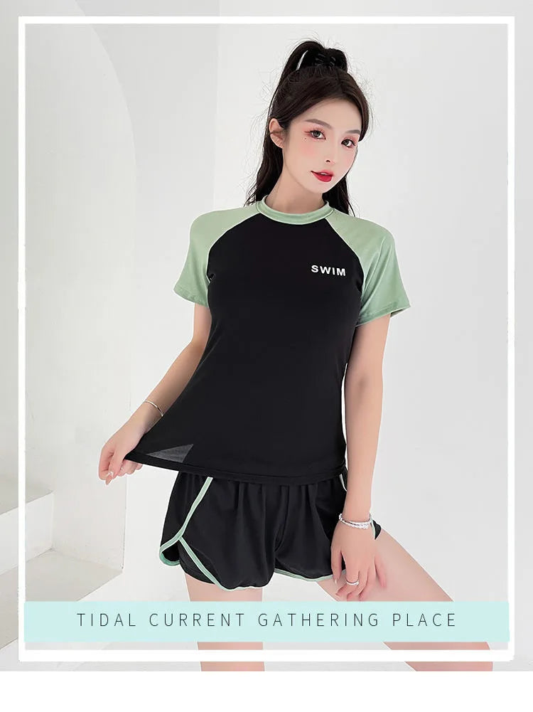 Swimsuit Women's Two-piece Split Sports Style Student Conservative Cover Belly Slimming Hot Spring Ins Style Plus SizeSwimsuit