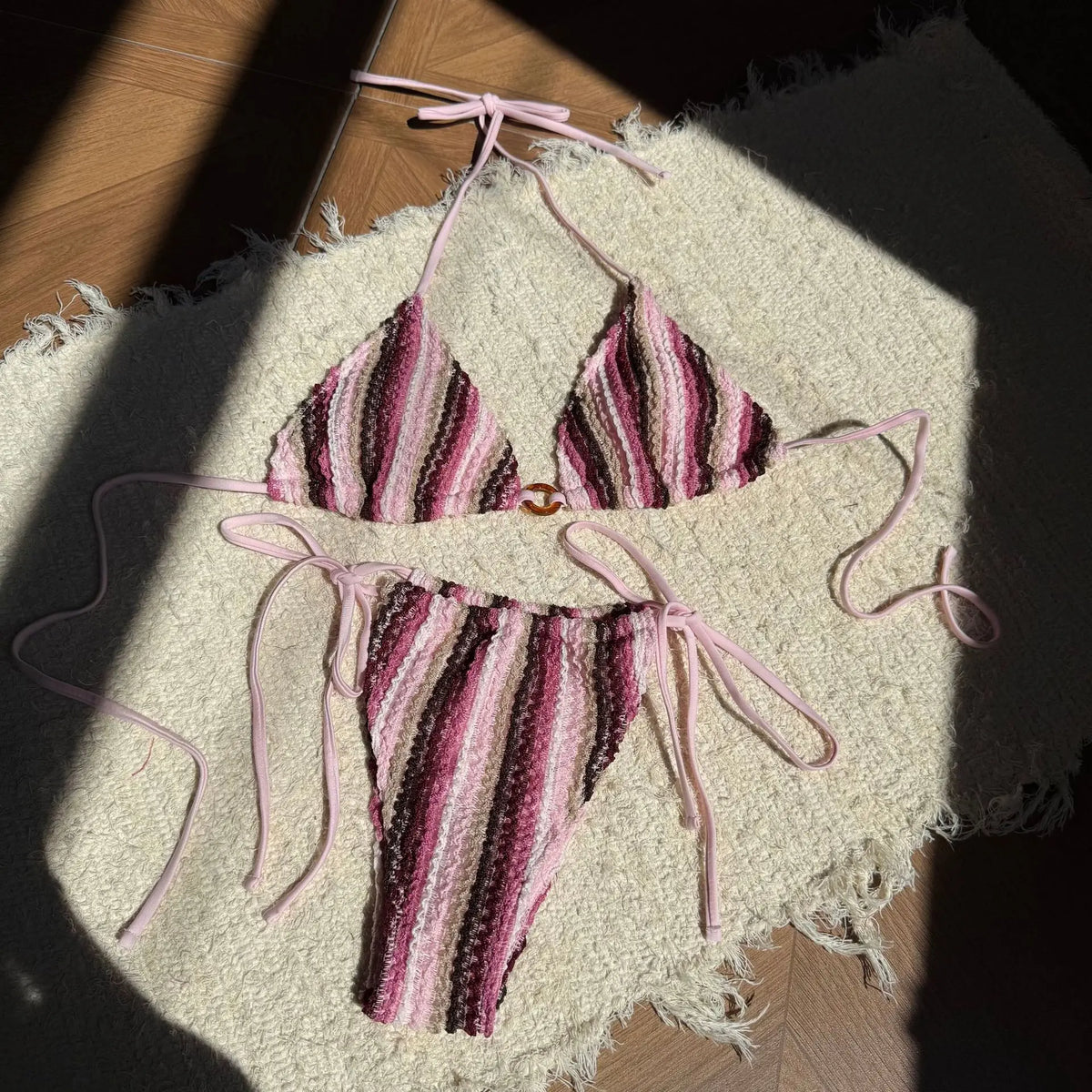 DEKA Vintage Striped Bikini Set ThongBathing Suit Beachwear Women Swimsuit Halter Swimwear Padded Bra ottoms Female Bikin