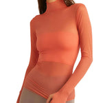 Women Mesh Dot T-shirt Long Sleeve Turtleneck Slim Fit Tee Tops Club Sexy Shirts See Through Cover-ups Smock Summer Fall