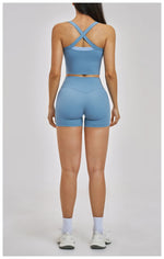 Naked Yoga Suit Workout Clothes Women Back Cross Shockproof Slim Sports Tank Top High Waist Short Fitness Suit Athletic Wear