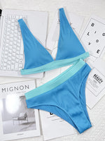 Bikini 2026 Sexy Swimwear Swimsuit Women Blue Patchwork High Waist Bikinis Set Bathing Suit Beach Bikini Female Push Up Biquinis