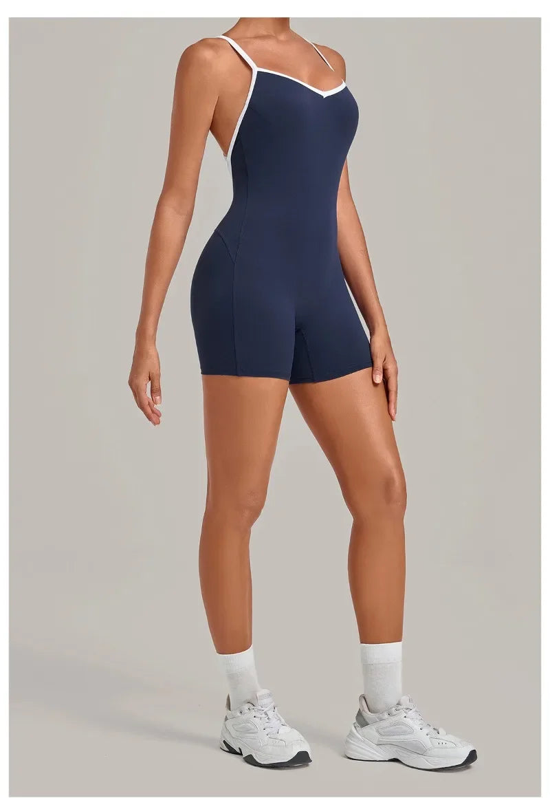 Women's Seamless Yoga Jumpsuits Fitness Sports Gym Hip-lifting Sleeveless One-piece Backless Workout Training Shorts Jumpsuit