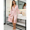 Solid Color Thin Long Sleeve Nightgown Women Summer Homewear Outerwear Draping Soft Casual Loungewear Multi Color Options