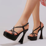 2027 New Arrival Weave Narrow Band Back Buckle Strap Women Platform Sandals Strange High HeelsParty Dress Shoes Size 42