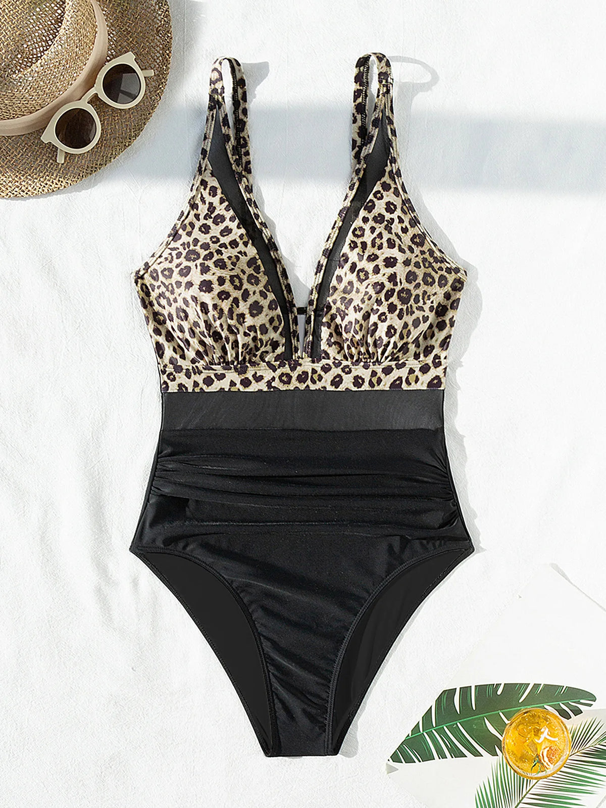 Sexy Black One Piece Swimsuit 2026 Women Mesh Patchwork Transparent Tummy Control Swimwear Bathing Suit See Through Monokini