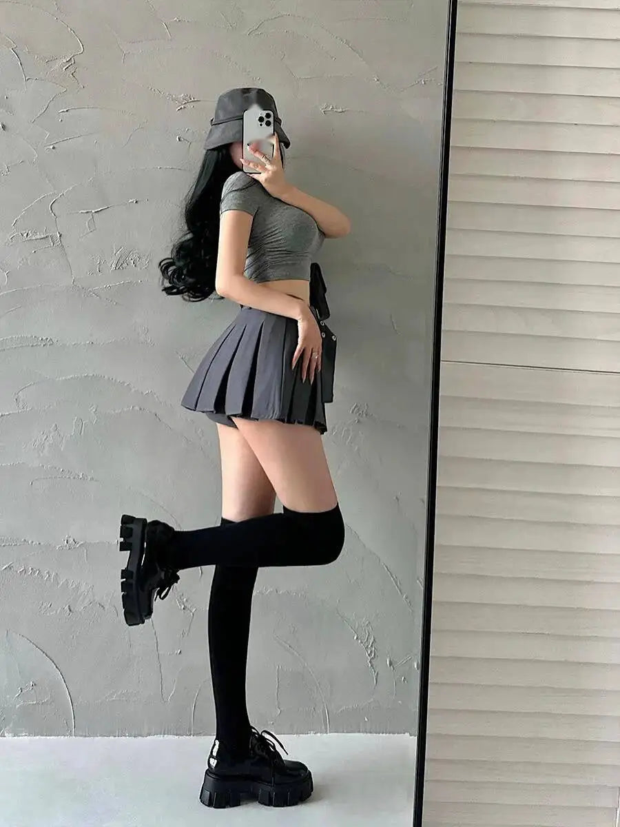 WOMENGAGA Summer Skorts High-quality Sexy A-LINE Safety Skirts Pleated Skirt Half Length Short Skirt Belt Fashion Women E4H4