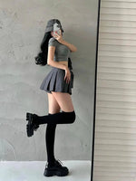 WOMENGAGA Summer Skorts High-quality Sexy A-LINE Safety Skirts Pleated Skirt Half Length Short Skirt Belt Fashion Women E4H4