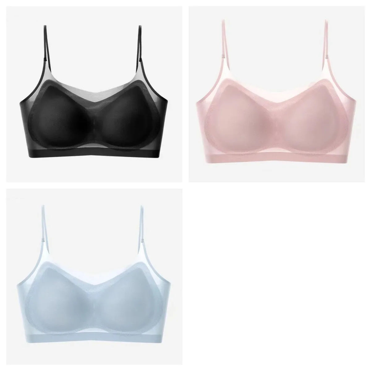 3Pcs/Set Ultra-thin Bras Women Ice Silk Small Chest Underwear Sexy Lingerie Padded Seamless Bra Summer Tube Top