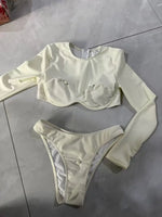 2026 New Women Long Sleeves Bikini Swimsuit Lady Sexy Fashion White Sport Style Swimwear Vacation Female Beachwear Bathing Suit