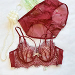 Push Up Bra SetFrench Lace Underwire Comfortable Luxury Breathable Brief Sets Lightweight Bow Semi Transparent Lingerie Set
