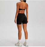 Spring Summer Seamless Yoga Sets Women Hanging Neck Back Criss Cross Sports Bra Gym Exersize Suit Outwear Gym Running Tracksuit