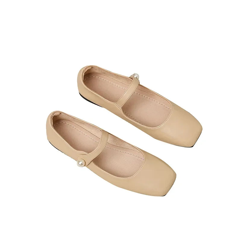 2025 Elegant Woman Square Toe Lolita Lady Barefoot Boat Gold Flats Elegant Soft Sole Ballerina Party Mary Jane Shoes