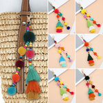 Summer Beach Shell Keychain Boho Style Hair Ball Tassel Keychain Colorful Pompom Keyring for Women Bag Hanging Pendants