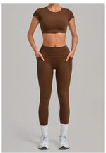 Women's Seamless Yoga Sets Sports Running High Waist Hip-lifting Pants Backless Short-sleeve Suits Workout Fitness Leggings Sets