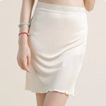 Summer Silk Underskirt Half Slips Dress for Women Mid Waist Elastic anti-penetration Underskirt Seamless Anti-slip Lining Skirt