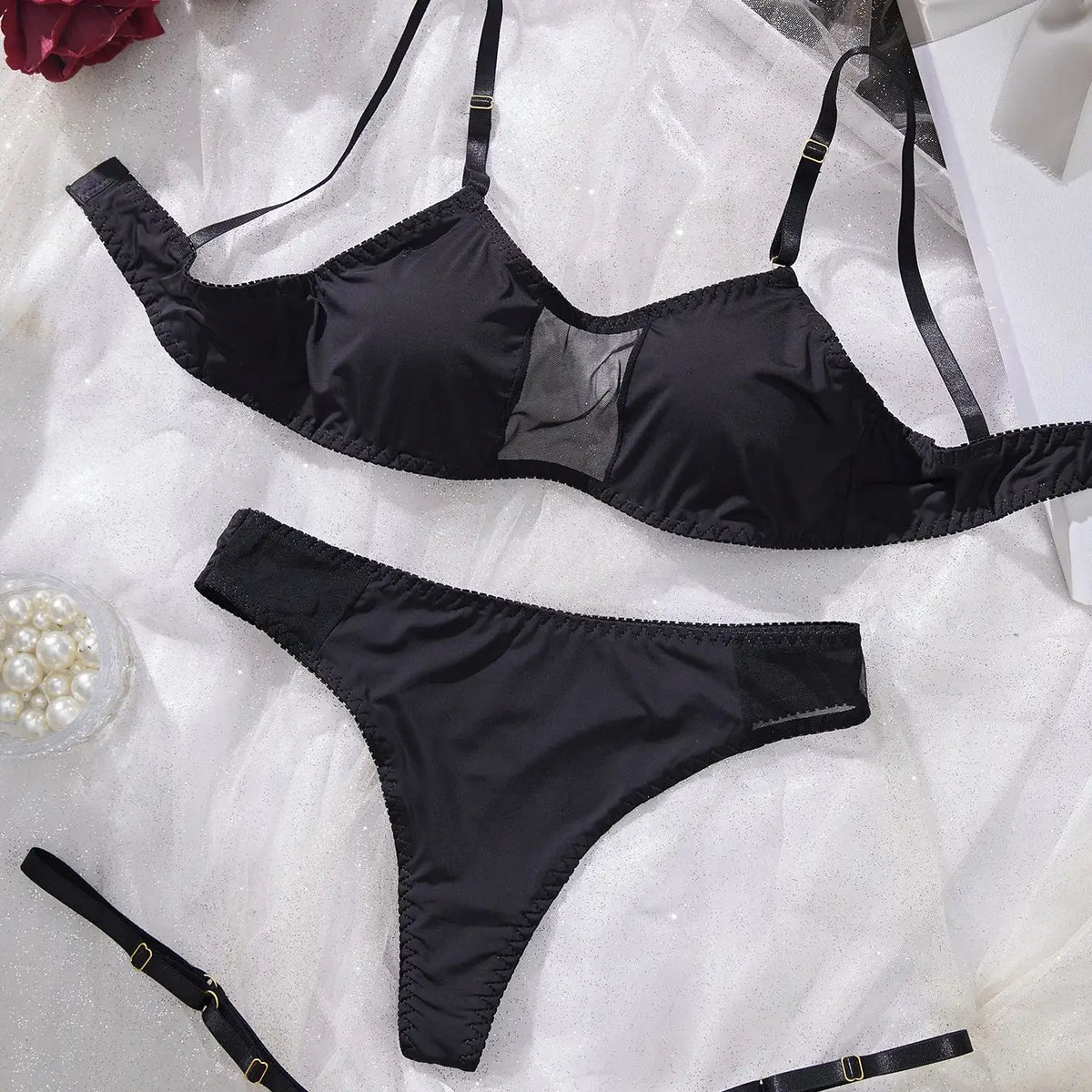 Ladies Smooth Comfortable Thin Underwear Women Sexy Nightwear Inner Solid Color Sleep Underwear Bra Set
