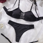 Ladies Smooth Comfortable Thin Underwear Women Sexy Nightwear Inner Solid Color Sleep Underwear Bra Set