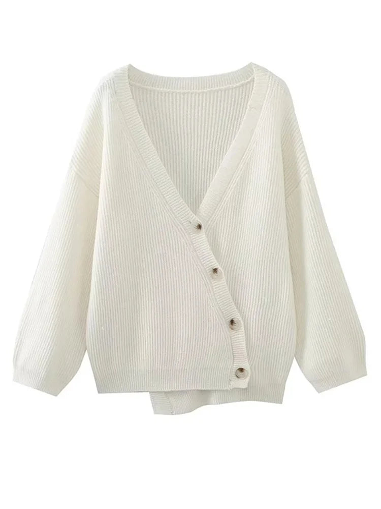 Foridol V-neck Oversize Beige Autumn Winter Women Knitted Long Sleeves Cozy Femme Casual Cardigans Sueter Mujer Loose Sweater