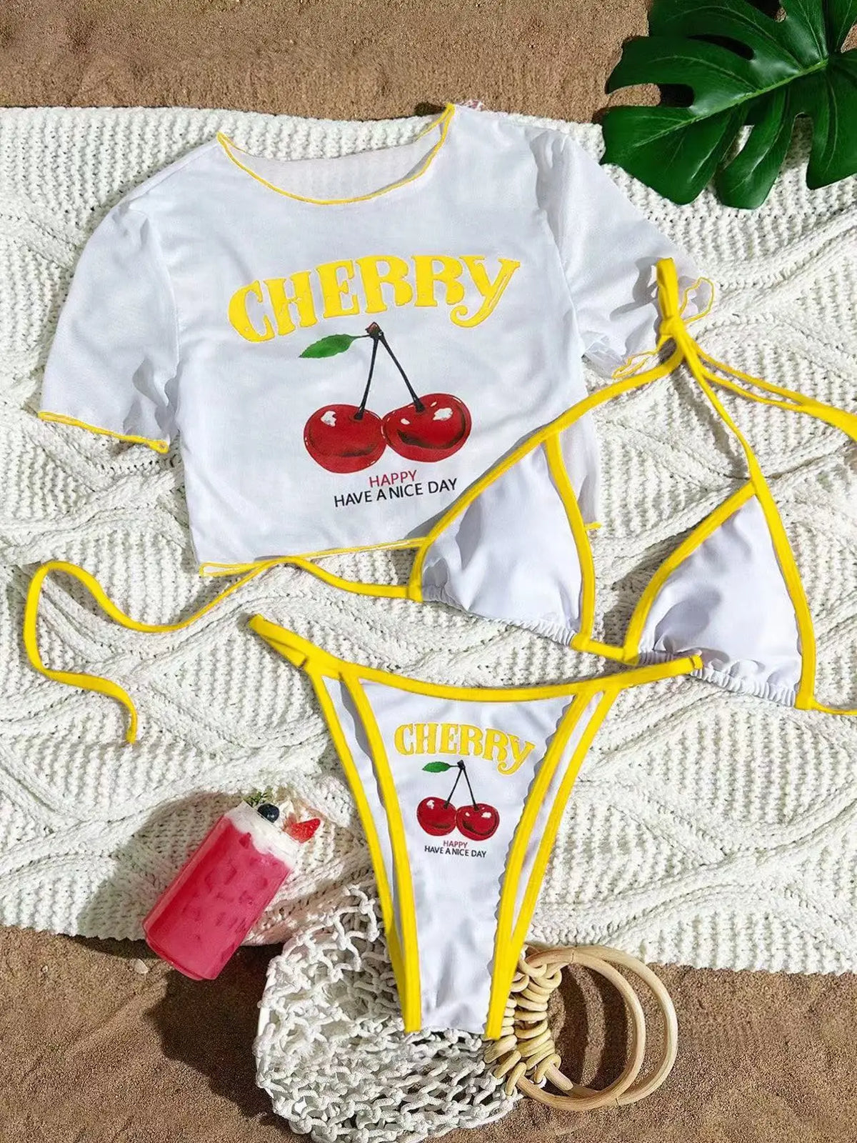 2026 Sexy 3 Piece Women Swimsuit Short-sleeve Cover-up Swimwear Summer Print Bikini Set Brazilian Beachwear Party Bathing Suit