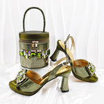 doershow new come Matching Women Shoe and Bag Set Decorated colorful Nigerian Shoes and Bag Set Italy Shoes and Bag setHF1-1