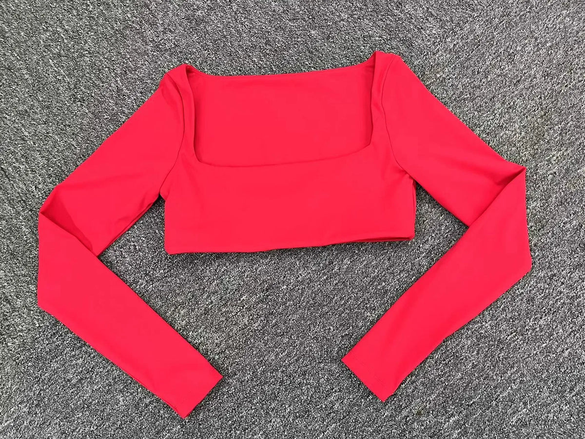 Women Crop Tops Yoga T-shirts Solid Sports Top Long Sleeve Running Shirts Quick Dry Fitness Gym Sport Gymwear