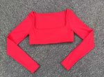 Women Crop Tops Yoga T-shirts Solid Sports Top Long Sleeve Running Shirts Quick Dry Fitness Gym Sport Gymwear
