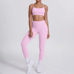 Women's Seamless Yoga Set Cross Back Sports Bra & High Waist Booty Lifting Yoga Leggings Gym Running Fitness Workout Outfit