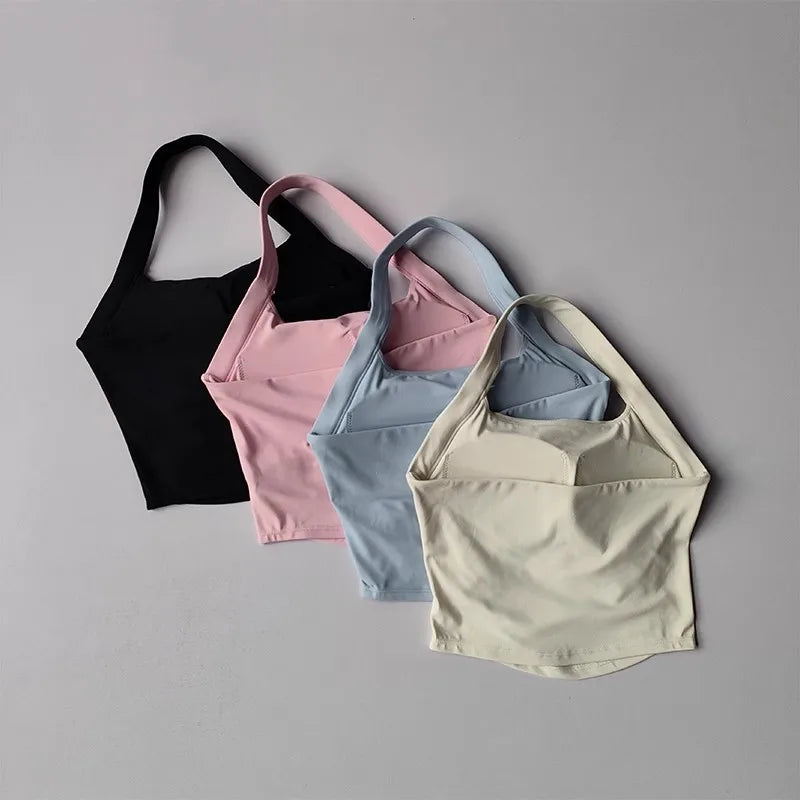 Women's Shock-Absorbing Yoga Sports Bra Neck Hanging Pleated Design Fitness Training Pilates Outdoor Vest Gathered Comfortable