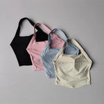 Women's Shock-Absorbing Yoga Sports Bra Neck Hanging Pleated Design Fitness Training Pilates Outdoor Vest Gathered Comfortable