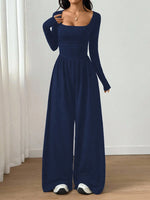 Women's Casual Solid Color Square Neck Long Sleeve A-Line Jumpsuit Pleating Wide Leg Loose Mopping Jumpsuit Spring/Fall 2026
