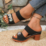High Heel Sandals for Women 2026 Summer Thick Sole Square Heeled Slippers Chunky Platform Shoes