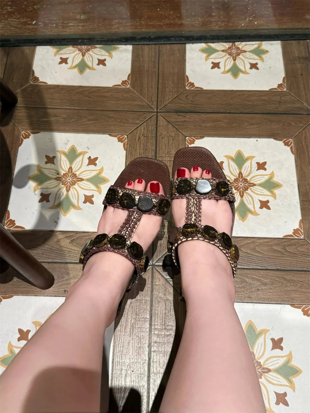 Boho Raffia Comfortable 8cm High Heels Wedge Slide Mules T-Strap Vacation Beach Straw Heels Espadrille Wedge Sandals Women Shoes