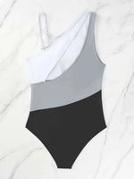 2026 Colorblock Cut Out One Shoulder Swimsuit One Piece Swimwear Women Sexy Bather Bathing Swimming Swim Suit Female Beachwear