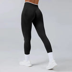 Women's Color Contrast Hip Lifting Yoga Fitness Pants, High Waist and Abdominal Compression, Elastic Tight Yoga Pants, Autumn