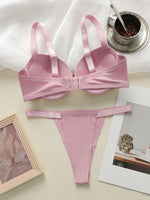 Pink Women Set Solid color daily lingerie set push up bra comfortable close fitting lingerie set Small chest appears larger 2051