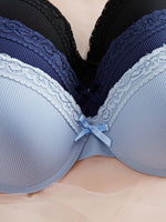 3-Pack Ribbed Women's Underwear Set Everyday Push up Bra Lace Trim Splicing Sexy Bras Comfortable Thin Cup Underwire Women's Bra