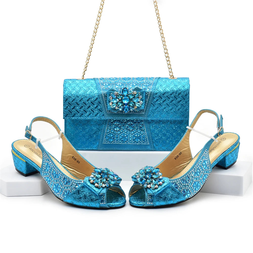 Doershow nice African Shoes And Bag Matching Set With BLUE Hot Selling Women Italian Shoes And Bag Set For WeddingHFG1-1
