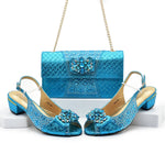 Doershow nice African Shoes And Bag Matching Set With BLUE Hot Selling Women Italian Shoes And Bag Set For WeddingHFG1-1