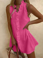 2025 Summer Sexy Casual Mini Dress Women Fashion Elegant Vacation Solid Color Ruffle Sleeveless Vestidos V-neck Loose Dresses