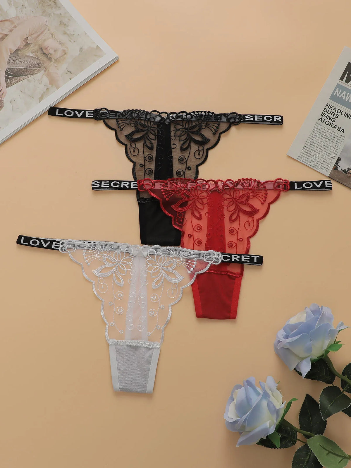 Women's Sexy Lace Floral Thong Low Waist Seamless Antibacterial Easy Wash Quick Dry Comfortable Underwear C926