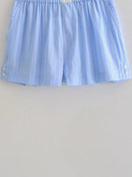 Foridol Stripes Crop Top+shirt 2 Pcs Outfits Women Casual Summer Autumn Casual Set Blue Matching Set Shorts Set Female Suit