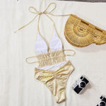 Shiny Gold Halter Backless One Piece Sexy Swimsuit Woman 2026 String Lace-up Swimwear Hollow Out Monokini High Cut Bathing Suit