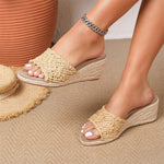 EUR Size 45 Leisure Espadrille Wedge Sandals Women Cherry Summer High Heels Shoes Beach Vacation Platform Ankle Strap Sandals